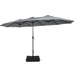 Doppelsonnenschirm mit Ständer & Kurbel & UPF 50+ Gartenschirm 451,5 x 264 cm Grau