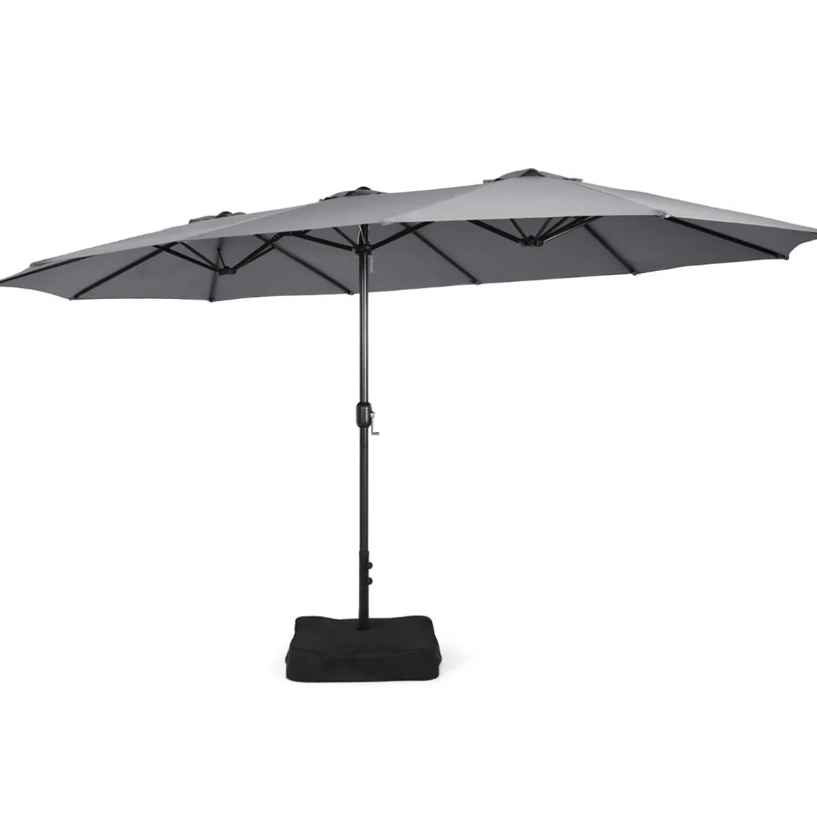 Doppelsonnenschirm mit Ständer & Kurbel & UPF 50+ Gartenschirm 451,5 x 264 cm Grau