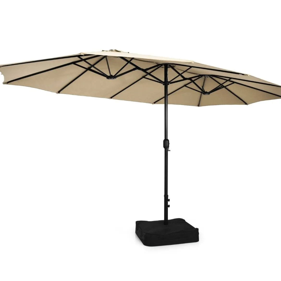 Doppelsonnenschirm mit Ständer & Kurbel & UPF 50+ Gartenschirm 451,5 x 264 cm Beige