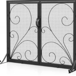 Doppeltüriger Kaminschutz mit magnetischen Paneelen & stabilen Stützhalterungen hinten & vorne