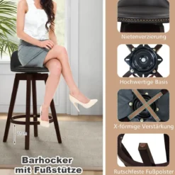 Drehbarer Barhocker im 2er-Set Barstuhl aus PVC-Leder mit Niedriger Rückenlehn 42 x 45 x 87 cm