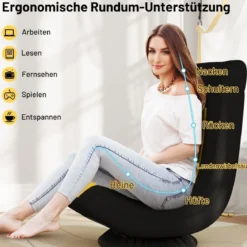 360° Drehbarer Bodenstuhl mit Verstellbarer Rückenlehne klappbares Bondensofa Gelb