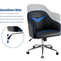 Drehbarer Bürosessel mit Verstellbarer Höhe & Neigungswinkel Blau + Schwarz