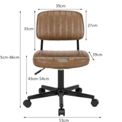 Drehbarer Home Office Stuhl aus Kunstleder ohne Armlehnen auf Rädern Braun