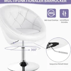 Drehbarer Runder Stuhl mit Getufteter Rückenlehne & Kunstleder & Verchromter Basis Schminkstuhl Weiß