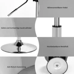 Drehbarer Samtstuhl höhenverstellbarer Barhocker mit runder Rückenlehne & elastischem Sitz Grau