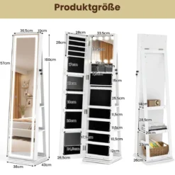 360° Drehbarer Schmuckschrank mit Beleuchtung & Spiegel Spiegelschrank Standspiegel Weiß
