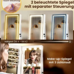 360° Drehbarer Schmuckschrank mit Beleuchtung & Spiegel Spiegelschrank Standspiegel Weiß