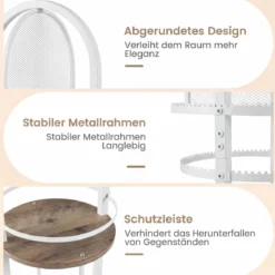360° Drehbares Schmuckständer mit Ohrring- & Halskettenhaltern & 3 Regalen & Kettenständer Weiß + Grau