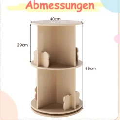 Drehrbares Bücherregal Kinder Kinderregal mit 2 Ebenen & Hasen-Trennwänden 360 Grad 40 x 40 x 65cm Kaffee