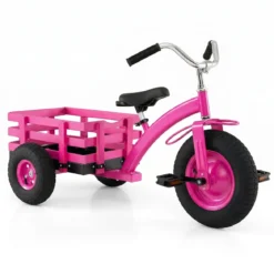 Dreirad Kinderfahrrad bis 91 kg Belastbar mit Verstellbarem Sitz & Lenker für Kinder ab 3 Jahren Rosa