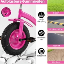Dreirad Kinderfahrrad bis 91 kg Belastbar mit Verstellbarem Sitz & Lenker für Kinder ab 3 Jahren Rosa