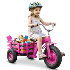 Dreirad Kinderfahrrad bis 91 kg Belastbar mit Verstellbarem Sitz & Lenker für Kinder ab 3 Jahren Rosa