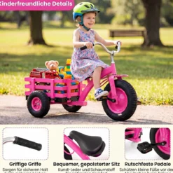 Dreirad Kinderfahrrad bis 91 kg Belastbar mit Verstellbarem Sitz & Lenker für Kinder ab 3 Jahren Rosa