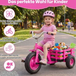 Dreirad Kinderfahrrad bis 91 kg Belastbar mit Verstellbarem Sitz & Lenker für Kinder ab 3 Jahren Rosa