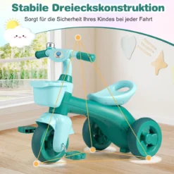 Dreirad Kinder Laufrad mit begrenzter Lenkung Klingel & ergonomischem Sitz Kleinkinder Spielzeug Grün
