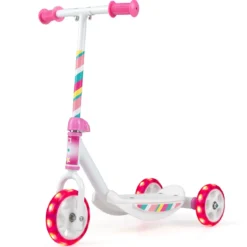 Dreirad Kinderroller mit Led-rädern Tretroller & Rutschfester Trittfläche 20 kg Belastbar Rosa