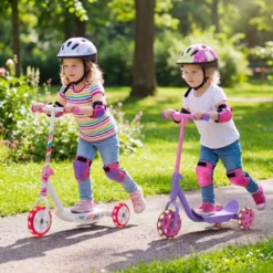 Dreirad Kinderroller mit Led-rädern Tretroller & Rutschfester Trittfläche 20 kg Belastbar Rosa
