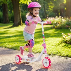 Dreirad Kinderroller mit Led-rädern Tretroller & Rutschfester Trittfläche 20 kg Belastbar Rosa