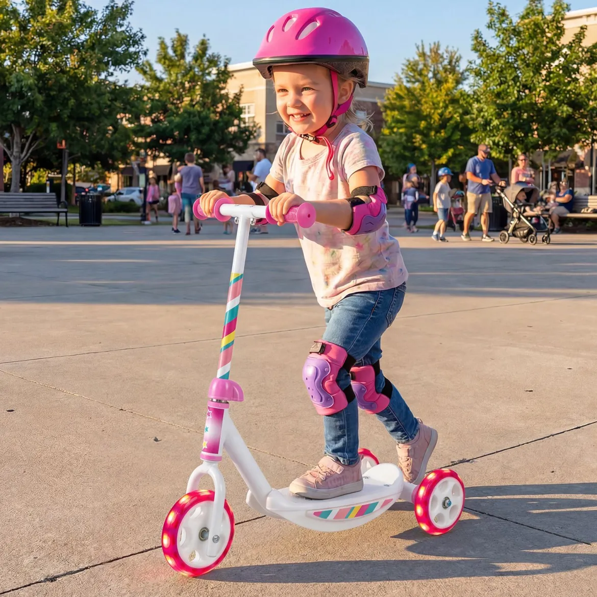 Dreirad Kinderroller mit Led-rädern Tretroller & Rutschfester Trittfläche 20 kg Belastbar Rosa