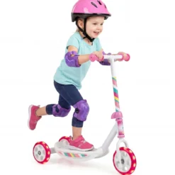 Dreirad Kinderroller mit Led-rädern Tretroller & Rutschfester Trittfläche 20 kg Belastbar Rosa