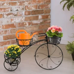 Dreirad-Pflanzenständer Fahrrad-Pflanzenhalter im Pariser Stil 80 x 52 cm Schwarz