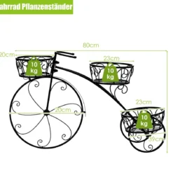 Dreirad-Pflanzenständer Fahrrad-Pflanzenhalter im Pariser Stil 80 x 52 cm Schwarz
