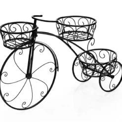 Dreirad-Pflanzenständer Fahrrad-Pflanzenhalter im Pariser Stil 80 x 52 cm Schwarz