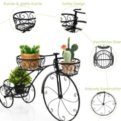 Dreirad-Pflanzenständer Fahrrad-Pflanzenhalter im Pariser Stil 80 x 52 cm Schwarz