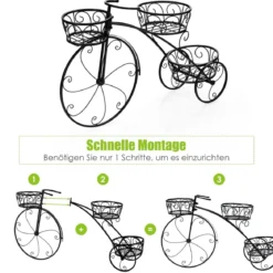 Dreirad-Pflanzenständer Fahrrad-Pflanzenhalter im Pariser Stil 80 x 52 cm Schwarz