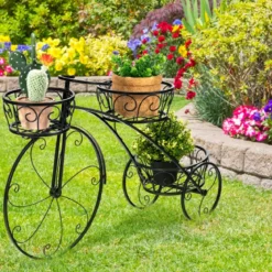 Dreirad-Pflanzenständer Fahrrad-Pflanzenhalter im Pariser Stil 80 x 52 cm Schwarz