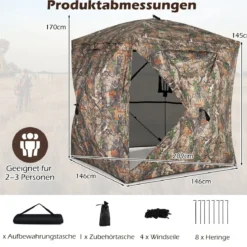 270° durchsichtiger Tarnzelt Pop-Up Jagdzelt aus robust Oxford für 2-3 Personen tragbares Tarnzelt Tarnmuster
