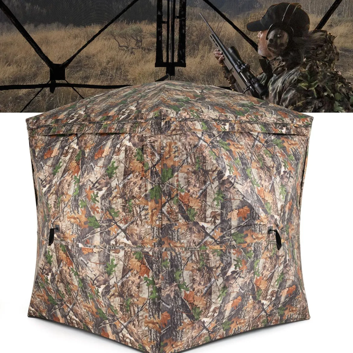 270° durchsichtiger Tarnzelt Pop-Up Jagdzelt aus robust Oxford für 2-3 Personen tragbares Tarnzelt Tarnmuster