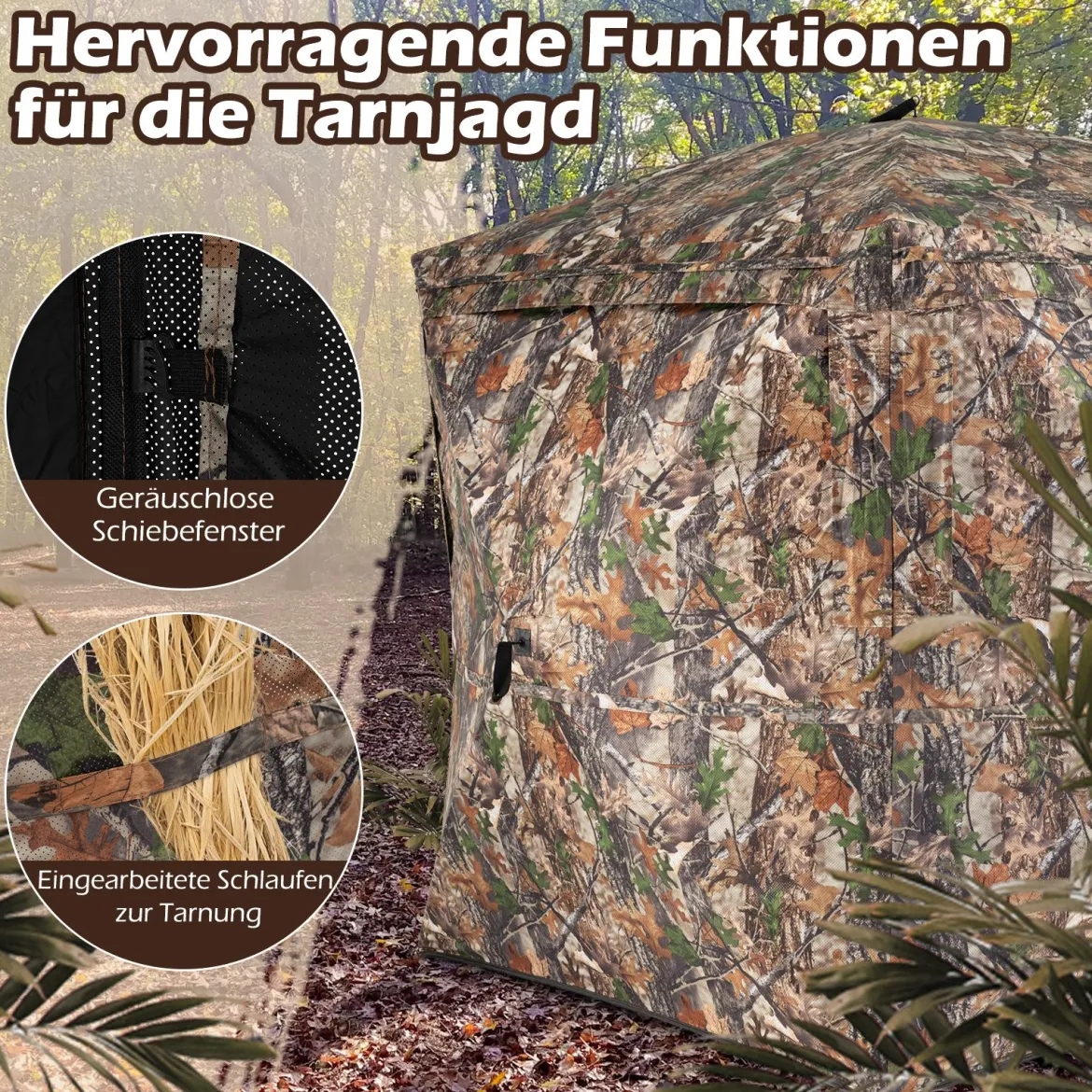 270° durchsichtiger Tarnzelt Pop-Up Jagdzelt aus robust Oxford für 2-3 Personen tragbares Tarnzelt Tarnmuster