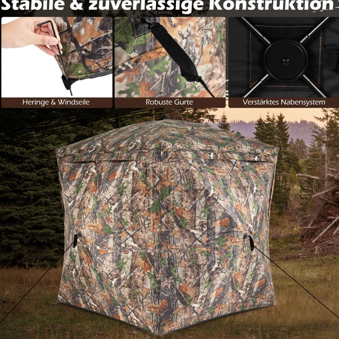 270° durchsichtiger Tarnzelt Pop-Up Jagdzelt aus robust Oxford für 2-3 Personen tragbares Tarnzelt Tarnmuster