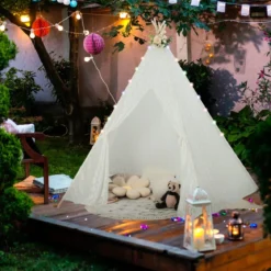 Durchsichtiges Spitzen-Kinderzelt mit Bunten Lichterketten für Kinder & Erwachsene 150 x 150 x 140 cm