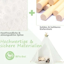Durchsichtiges Spitzen-Kinderzelt mit Bunten Lichterketten für Kinder & Erwachsene 150 x 150 x 140 cm