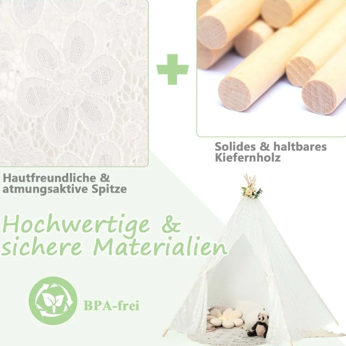Durchsichtiges Spitzen-Kinderzelt mit Bunten Lichterketten für Kinder & Erwachsene 150 x 150 x 140 cm