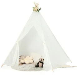 Durchsichtiges Spitzen-Kinderzelt mit Bunten Lichterketten für Kinder & Erwachsene 150 x 150 x 140 cm