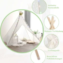 Durchsichtiges Spitzen-Kinderzelt mit Bunten Lichterketten für Kinder & Erwachsene 150 x 150 x 140 cm