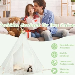 Durchsichtiges Spitzen-Kinderzelt mit Bunten Lichterketten für Kinder & Erwachsene 150 x 150 x 140 cm