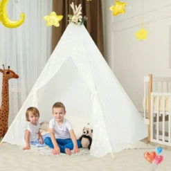 Durchsichtiges Spitzen-Kinderzelt mit Bunten Lichterketten für Kinder & Erwachsene 150 x 150 x 140 cm