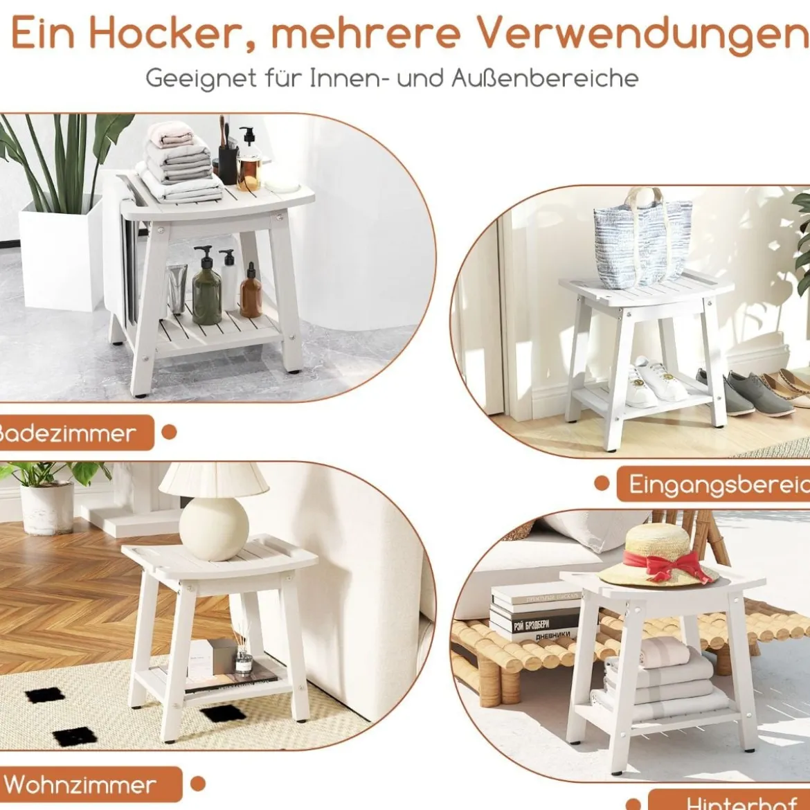 Duschbank Bad Badhocker wasserdicht mit Griff & Ablage Duschhocker 150 kg Belastbar