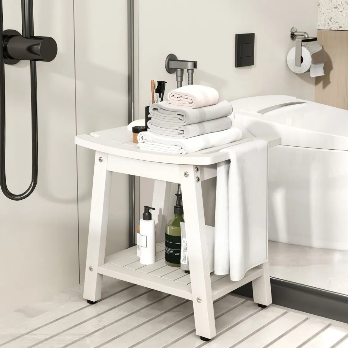 Duschbank Bad Badhocker wasserdicht mit Griff & Ablage Duschhocker 150 kg Belastbar