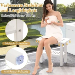 Duschbank Bad Badhocker wasserdicht mit Griff & Ablagefach Duschhocker bis 150 kg Belastbar Weiß