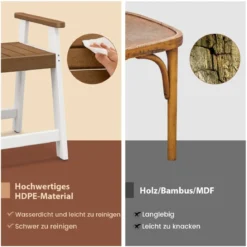 Duschbank Bad Sitzbank mit Ablage Badhocker Badezimmerbank Duschstuhl 58 x 52 x 61,5 cm Braun+Weiß