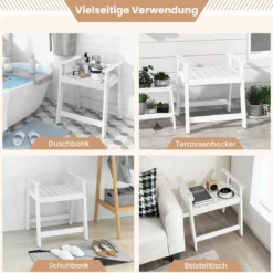 Duschbank mit Armlehnen Spa-Sitz Badhocker für die Dusche wasserdichte Badezimmerbank Weiß 58 x 52 x 61,5 cm