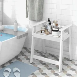 Duschbank mit Armlehnen Spa-Sitz Badhocker für die Dusche wasserdichte Badezimmerbank Weiß 58 x 52 x 61,5 cm