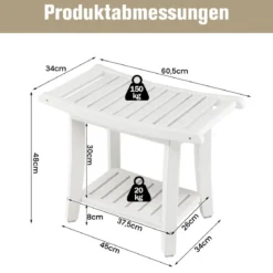 Duschbank Wasserdichter Duschhocker mit Gebogenem Sitz 60,5 x 34 x 48 cm Weiß