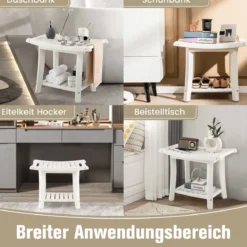 Duschbank Wasserdichter Duschhocker mit Gebogenem Sitz 60,5 x 34 x 48 cm Weiß